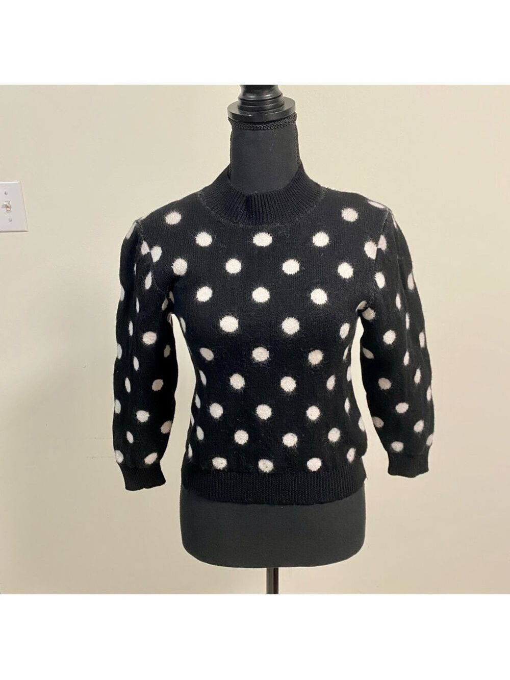 Joie Sweater Women’s Size Medium black & polka dot Merino Wool Brettina Sweater